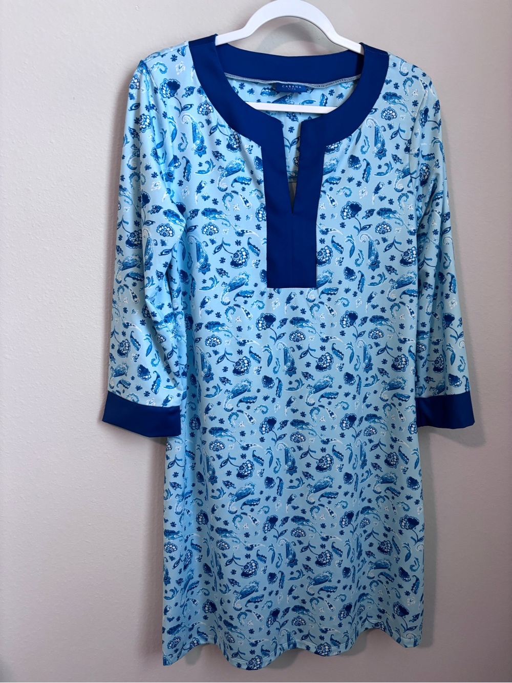 CABANA LIFE BLUE FLORAL PAISLEY DRESS COVER UP UPF 50 LONG SLEEVE